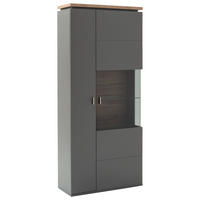 VITRIN szürke, Wotan tölgy  - Wotan tölgy/szürke, Design, faalapú anyag/üveg (90/208/37cm) - Stylife