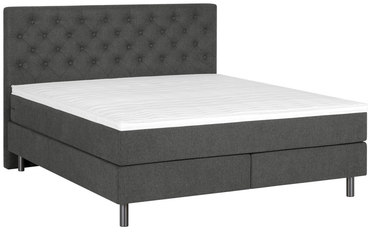 BOXSPRINGBETT 160/200 cm  in Anthrazit  - Anthrazit/Silberfarben, Konventionell, Textil/Metall (160/200cm) - Welnova