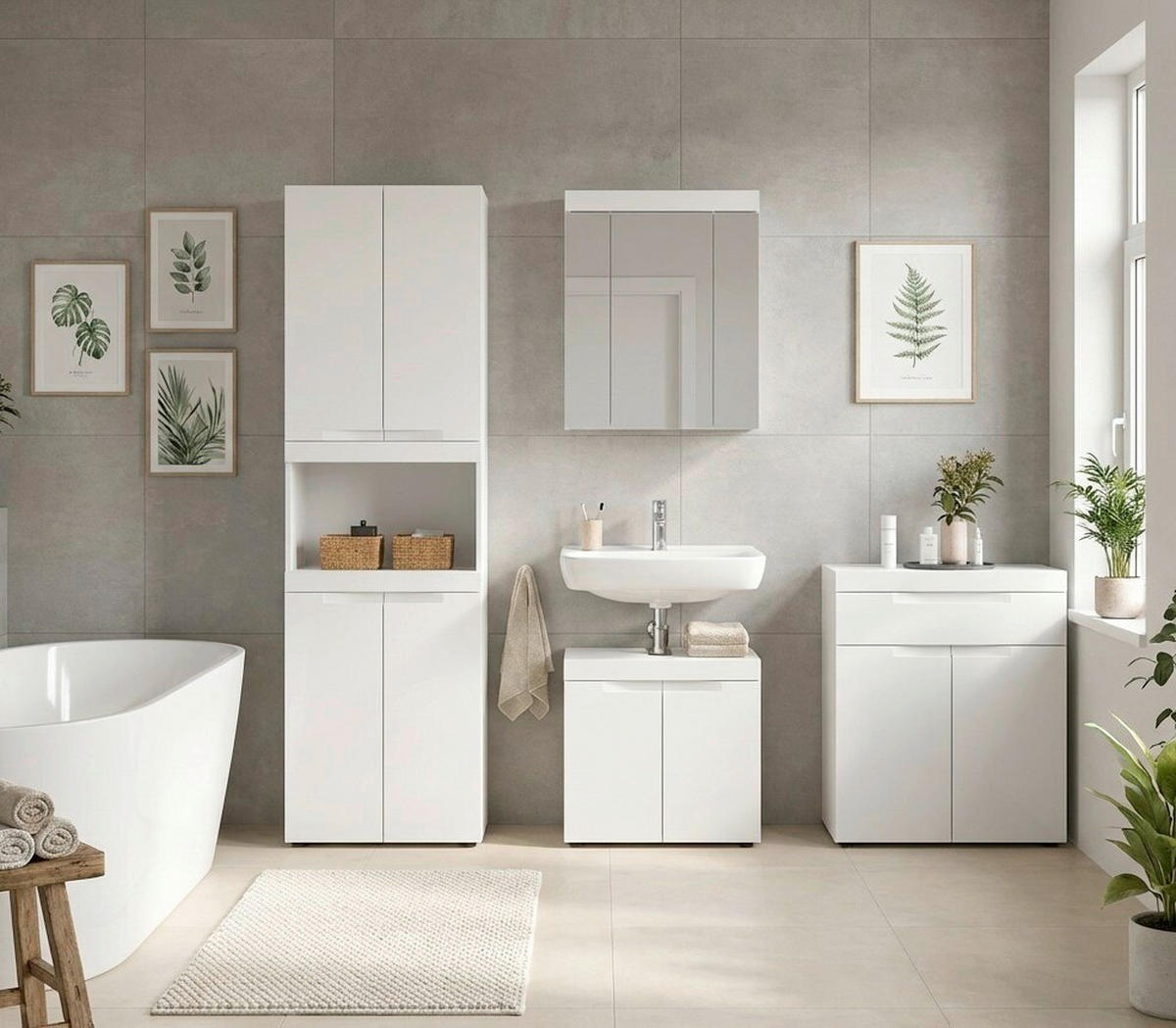 BADRUM 210 cm  - vit/svart, Trend, trämaterial/glas (210cm) - MID.YOU