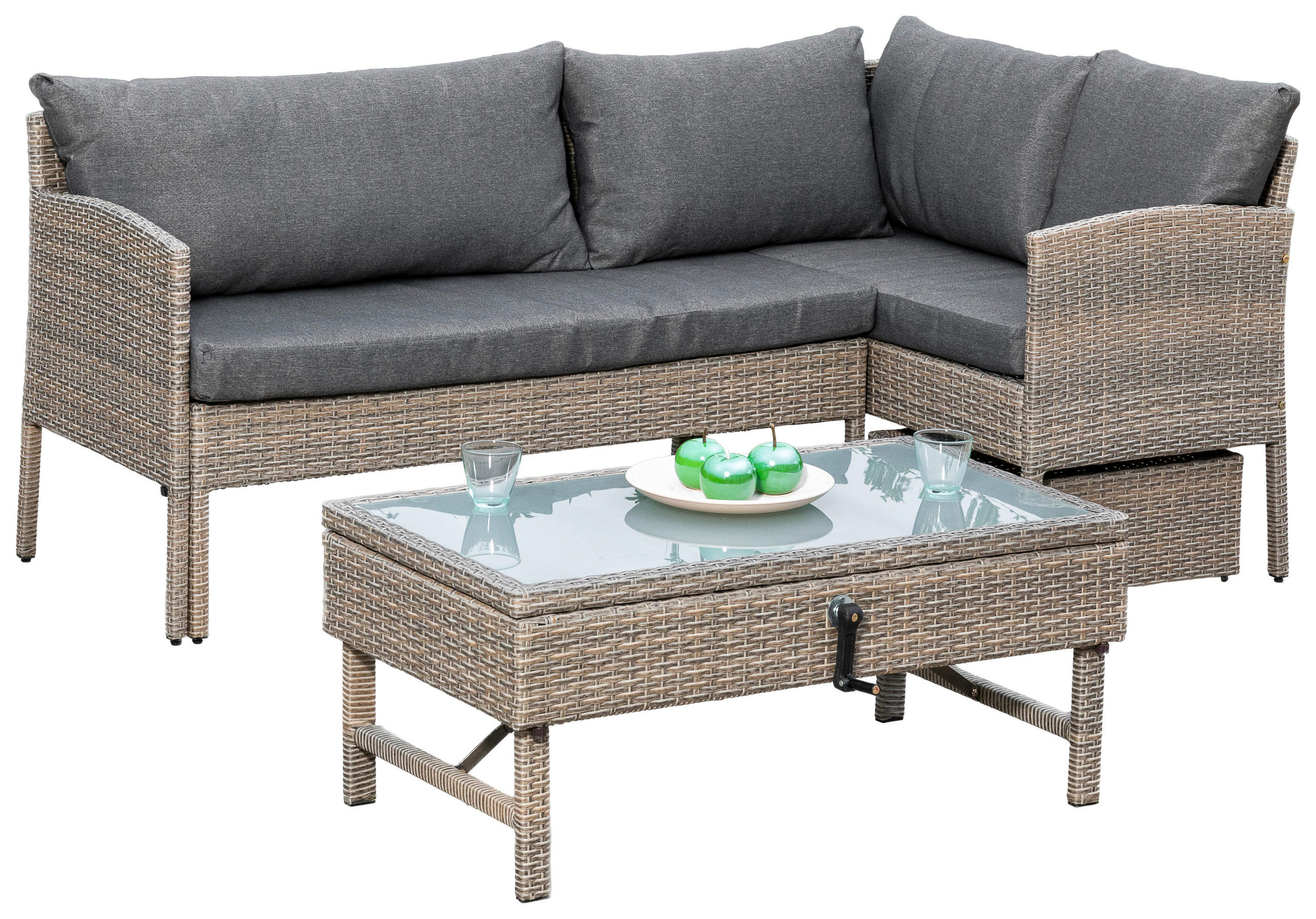 LOUNGEGARNITUR 190/113 cm Stahl  - Beige, MODERN, Glas/Kunststoff (190/113cm) - Gardenson