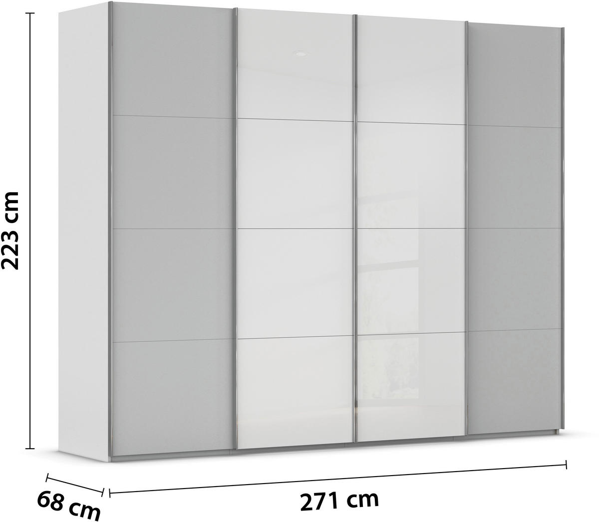 SCHWEBETÜRENSCHRANK 271/223/68 cm 4-türig Grau, Weiß  - Chromfarben/Weiß, KONVENTIONELL, Glas/Holzwerkstoff (271/223/68cm) - Novel