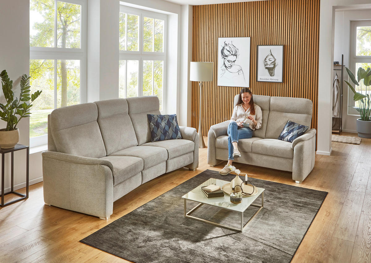 TRAPEZSOFA Flachgewebe Beige  - Beige/Alufarben, Konventionell, Textil/Metall (218/107/103cm) - Beldomo Comfort