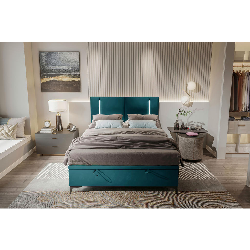 Thumbnail - Modante Boxbett, Petrol, Textil, H3, Höhe ca. 18 cm, 140x200 cm, Oeko-Tex® Standard 100, in verschiedenen Größen erhältl...