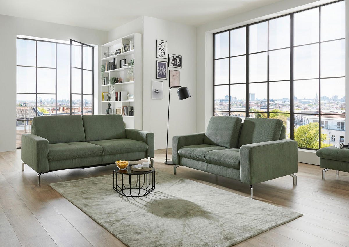 3-SITZER-SOFA Feincord Dunkelgrün  - Chromfarben/Dunkelgrün, Design, Textil/Metall (194/87/105cm) - Beldomo Style