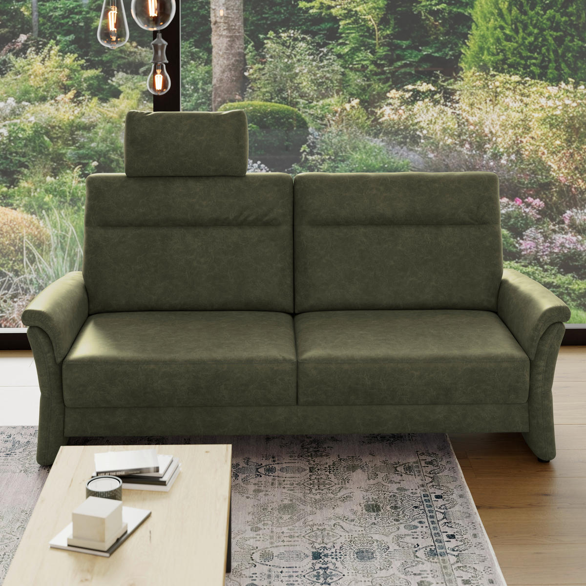 3,5-SITZER - Schwarz/Olivgrün, Konventionell, Kunststoff/Textil (205/98/91cm) - Elegando