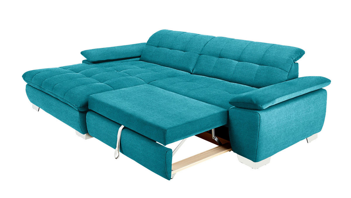 ECKSOFA Mikrofaser Türkis  - Türkis/Chromfarben, Design, Textil/Metall (180/265cm) - Carryhome