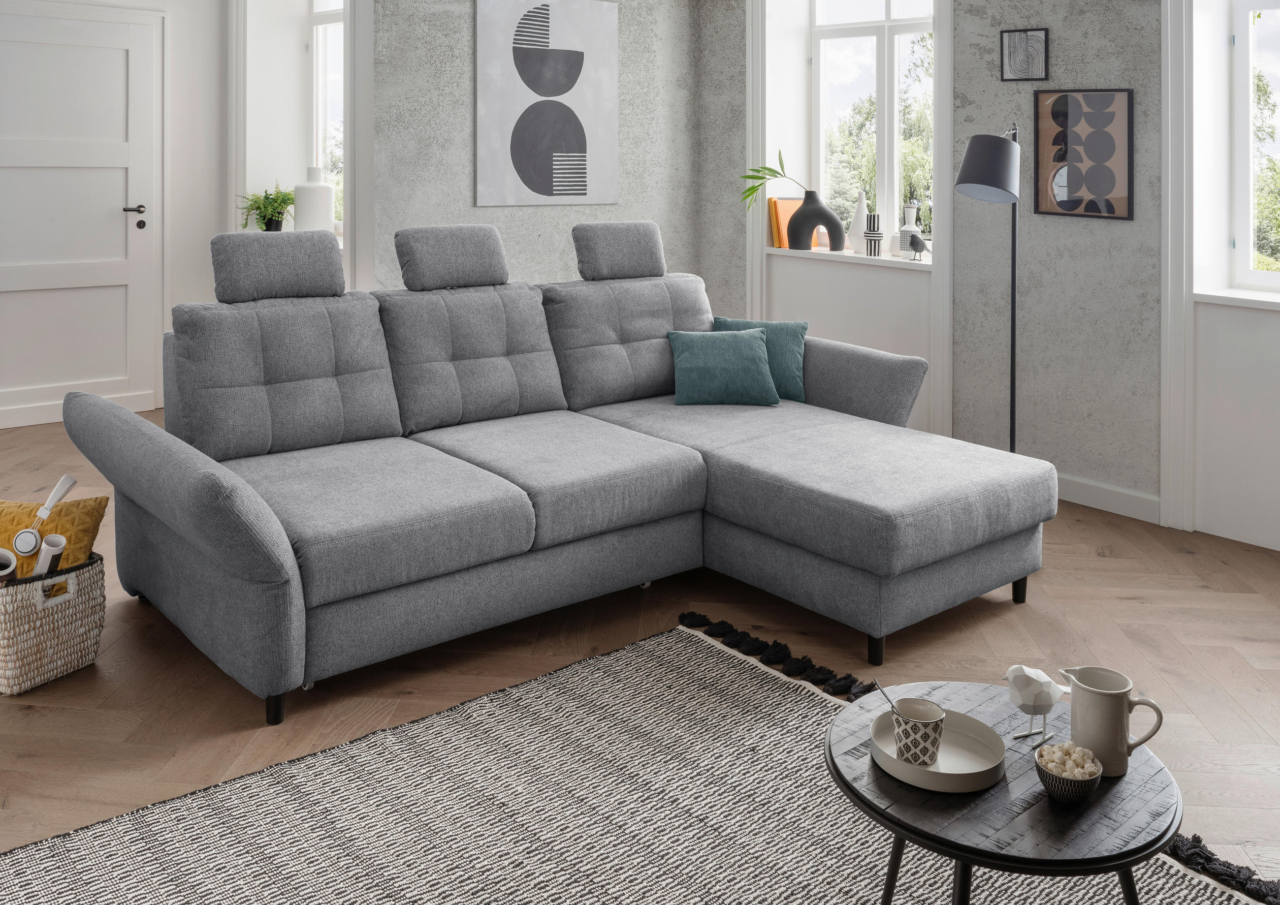 ECKSOFA in Chenille Silberfarben - Mintgrau/Silberfarben, Modern, Holz/Textil (250-280/176cm) - Livetastic