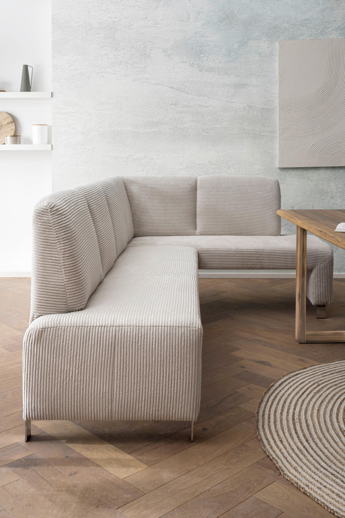 KLUPA KUTNA  bež  drvo, tekstil, drvni materijal      - srebrne boje/bež, Moderno, drvni materijal/drvo (243/158cm) - Livetastic