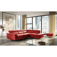 ECKSOFA Rot Echtleder Lederlook Rücken echt, Armteilverstellung, Relaxfunktion, Kopfteilverstellung  - Chromfarben/Rot, Design, Leder/Textil (265/210cm) - Livetastic