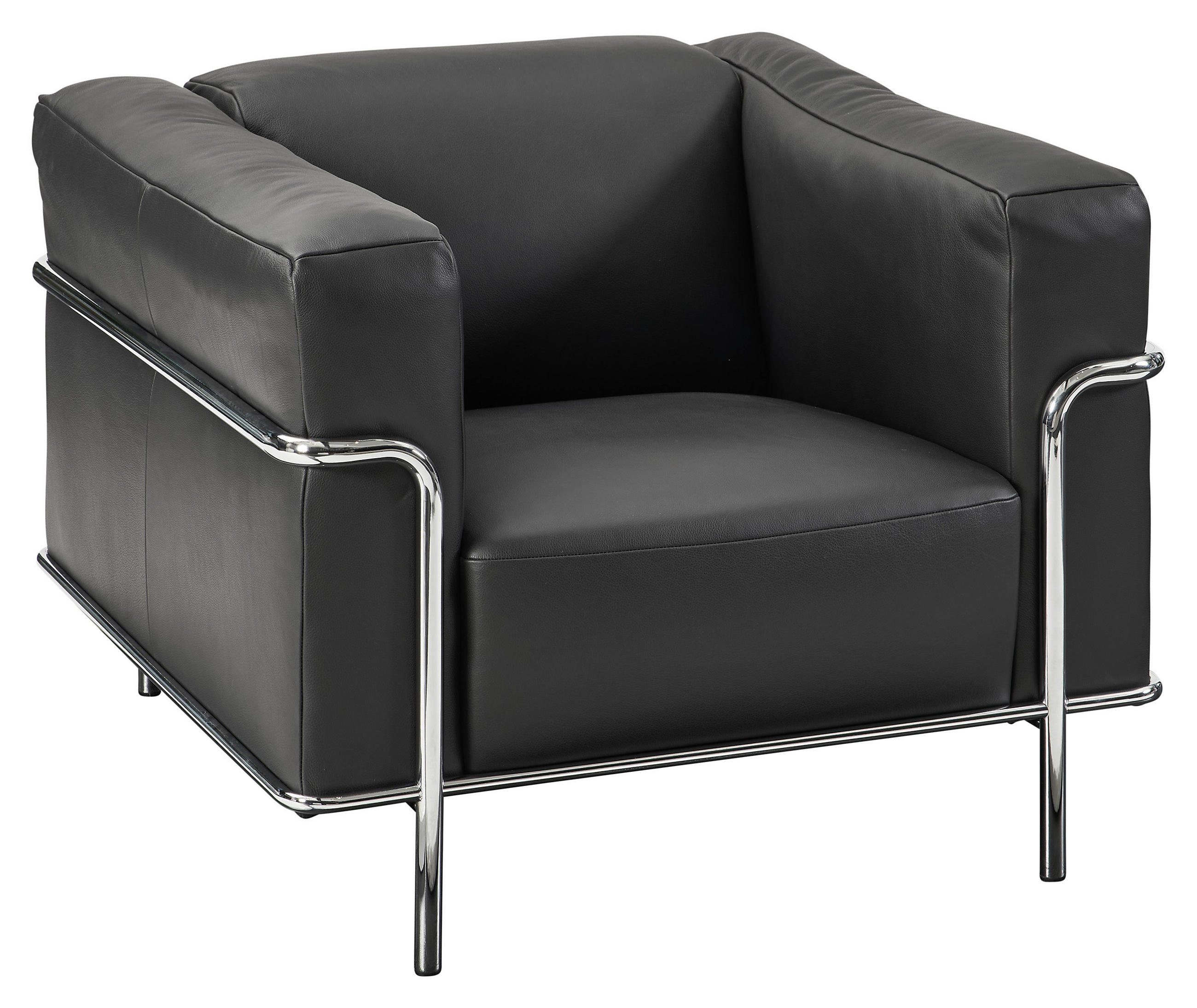 SESSEL in Echtleder Schwarz  - Chromfarben/Schwarz, Design, Leder/Metall (91/67/96cm) - Johann Jakob