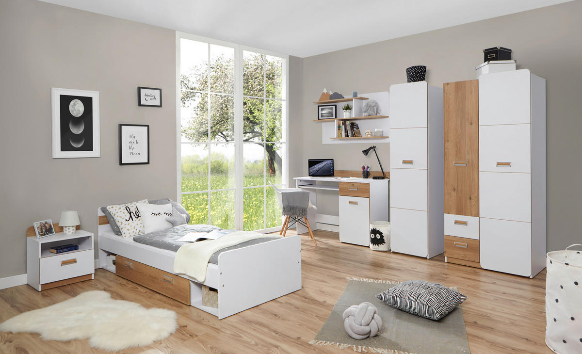 JUGENDZIMMER Weiß, Eschefarben  - Eschefarben/Birkefarben, MODERN, Holz/Holzwerkstoff (80/190cm) - MID.YOU