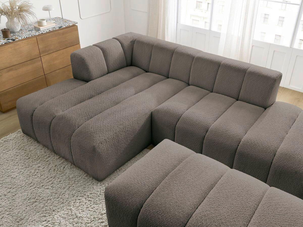 ECKSOFA Ottomane links  ANNECY Taupe Bouclé  - Taupe/Schwarz, MODERN, Kunststoff/Textil (170/262cm)