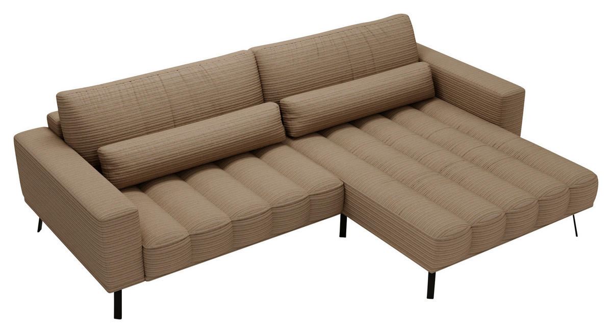 ECKSOFA in Cord Braun  291/204 cm  - Schwarz/Braun, Design, Textil/Metall (291/204cm) - Lomoco