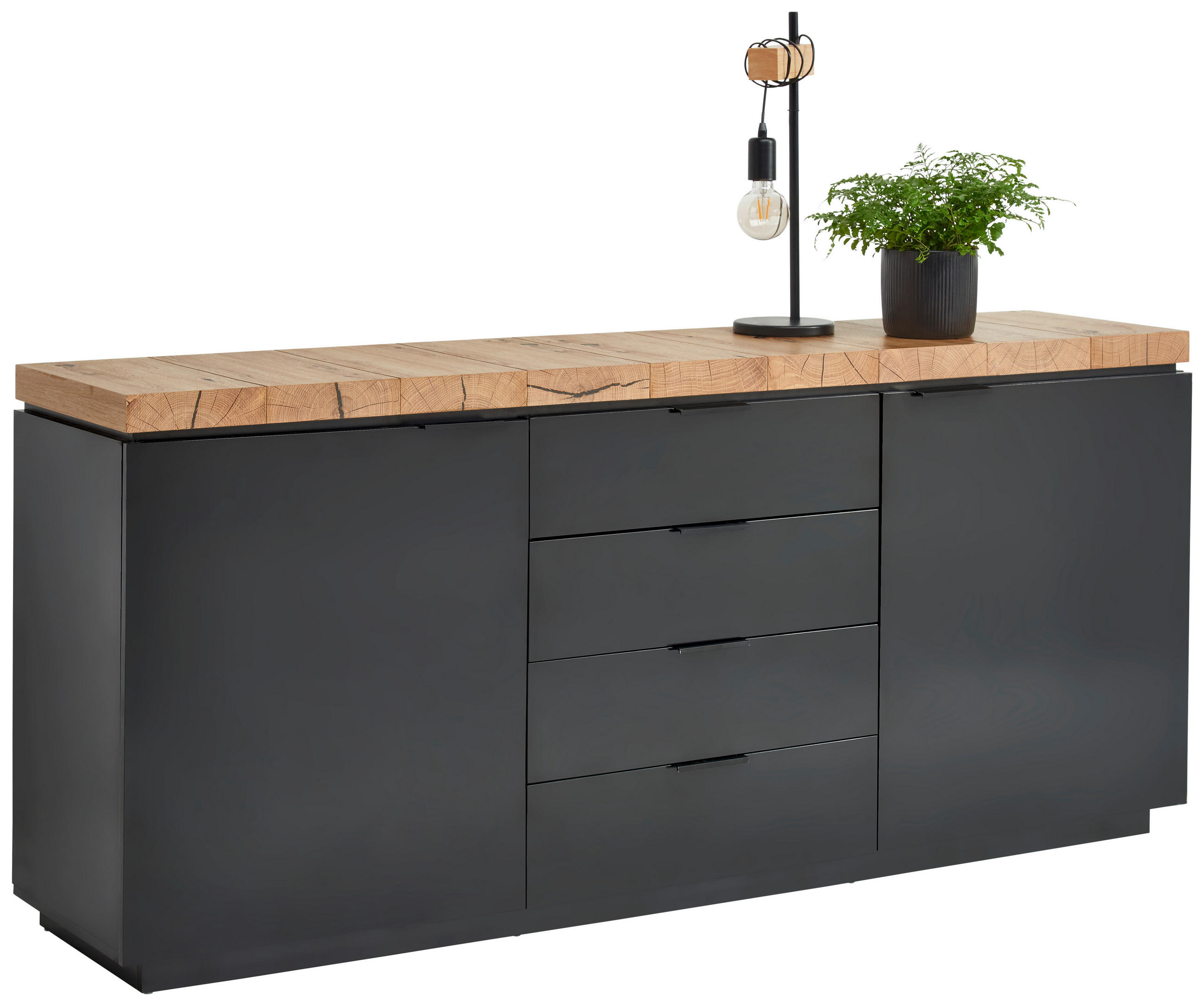 SIDEBOARD 180/80/40 cm  in Schwarz, Eiche Artisan  - Schwarz/Eiche Artisan, KONVENTIONELL, Holzwerkstoff/Metall (180/80/40cm) - Xora