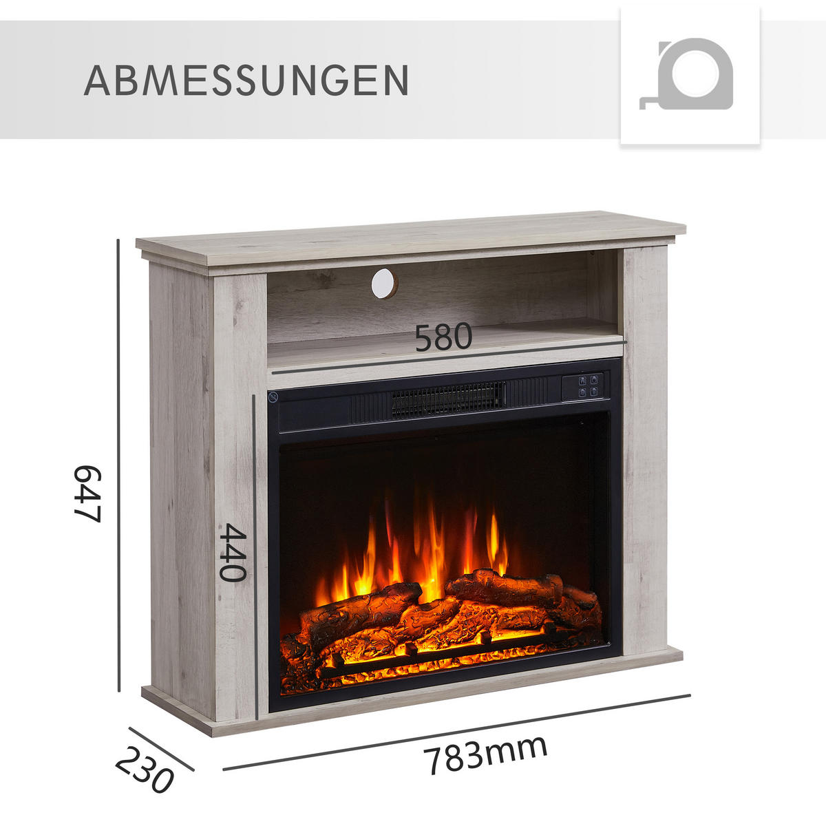 ELEKTRISK KAMIN - grå ek, Basics, metall/trä (23/85/65cm)