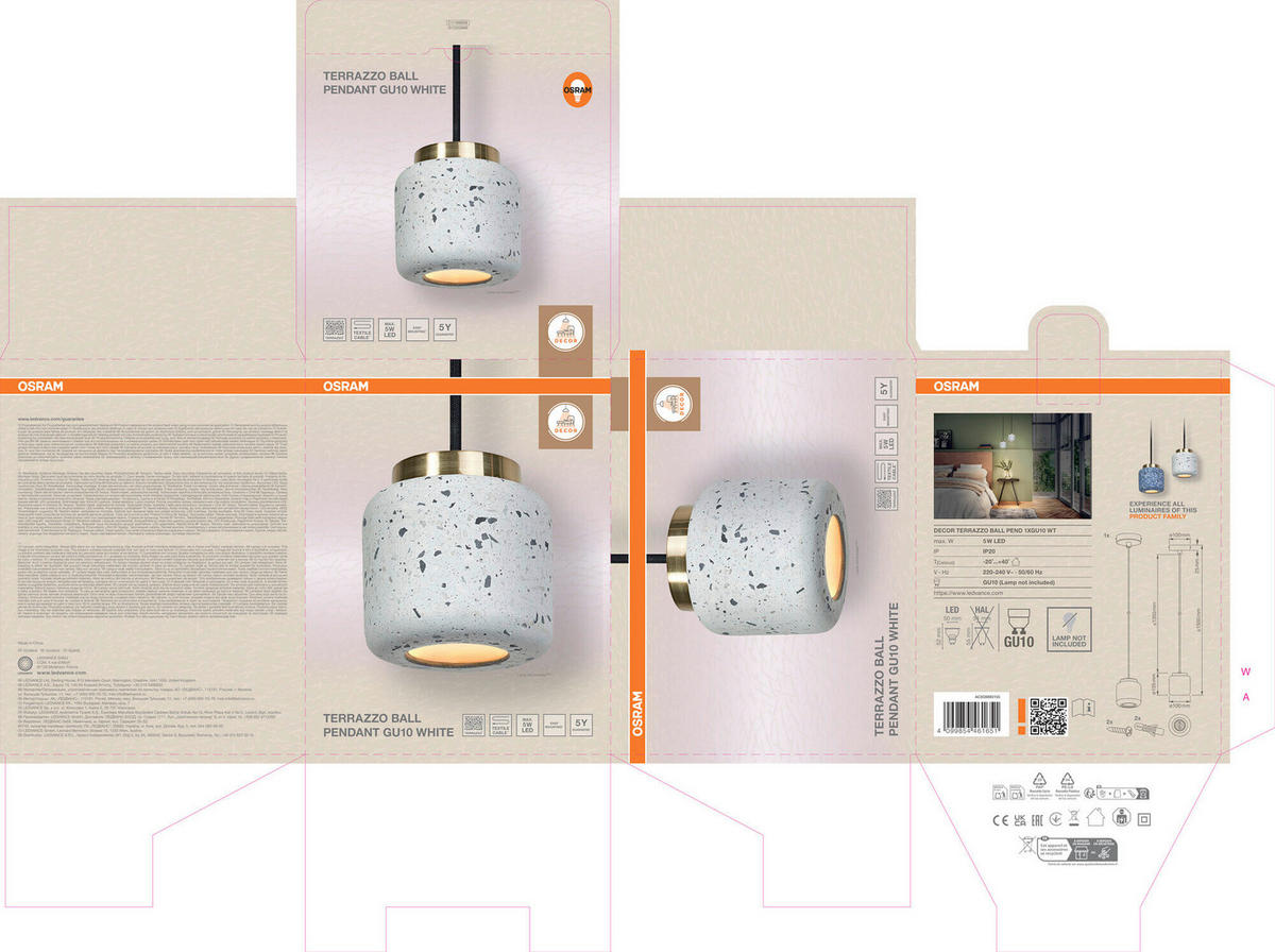 HÄNGELEUCHTE 10/150 cm  - Weiß, Basics, Stein (10/150cm) - Osram