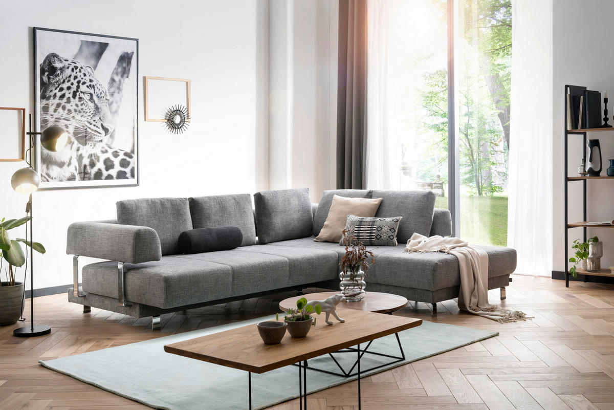 ECKSOFA in Chenille Graphitfarben  - Graphitfarben, Design, Textil/Metall (277/235cm)