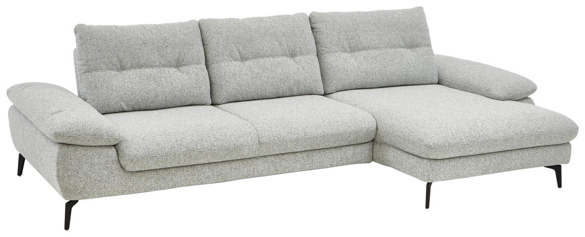 ECKSOFA Hellgrau Flachgewebe  - Hellgrau/Schwarz, Design, Textil/Metall (303/168cm) - Valdera