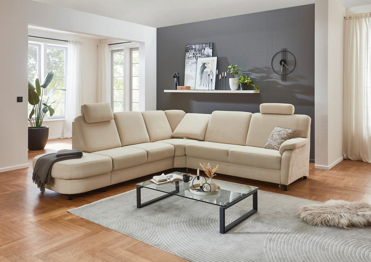 ECKSOFA in Flachgewebe Beige  - Beige/Schwarz, Konventionell, Textil/Metall (287/269cm) - Beldomo System