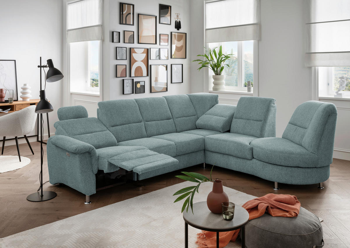 ECKSOFA Blau Chenille  - Chromfarben/Blau, MODERN, Textil/Metall (275/236cm) - Livetastic