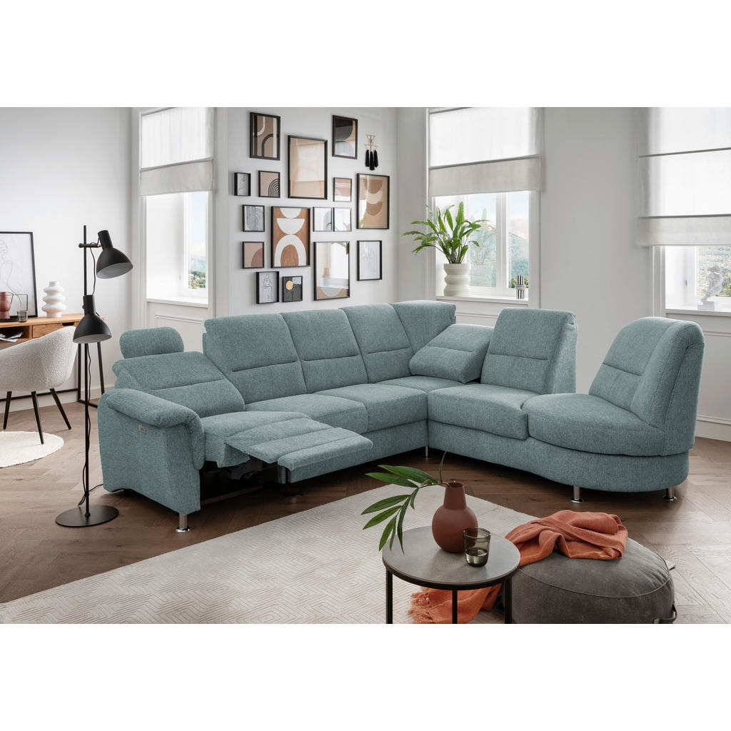 Thumbnail - Livetastic Ecksofa, Blau, Textil, Uni, 6-Sitzer, Ottomane rechts, L-Form, 275x236 cm, Made in EU, Relaxfunktion, seitenv...