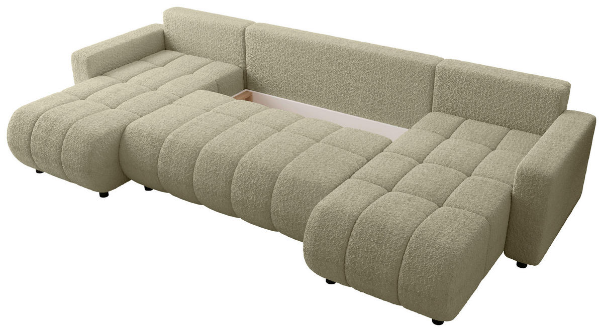 WOHNLANDSCHAFT Beige Bouclé  - Beige/Schwarz, MODERN, Kunststoff/Textil (150/312/150cm) - Carryhome