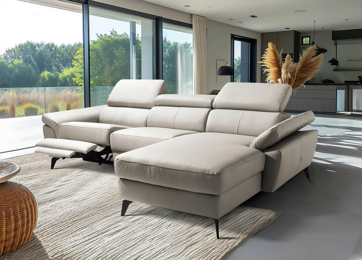 ECKSOFA  in Lederlook Echtleder Platinfarben  252/179 cm  - Platinfarben/Schwarz, Design, Leder/Textil (252/179cm) - Livetastic