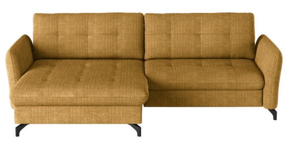 ECKSOFA in Flachgewebe, Leinenoptik Currygelb  170/242 cm  - Currygelb/Schwarz, Design, Textil/Metall (170/242cm) - Xora