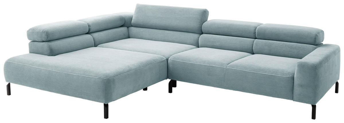 ECKSOFA inkl. Funktion in Cord Hellblau  - Schwarz/Hellblau, Modern, Textil/Metall (219/309cm) - Pure Home Lifestyle