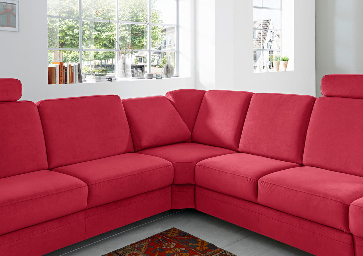 ECKSOFA in Flachgewebe Rot  - Rot/Alufarben, Konventionell, Textil/Metall (269/287cm) - Beldomo System