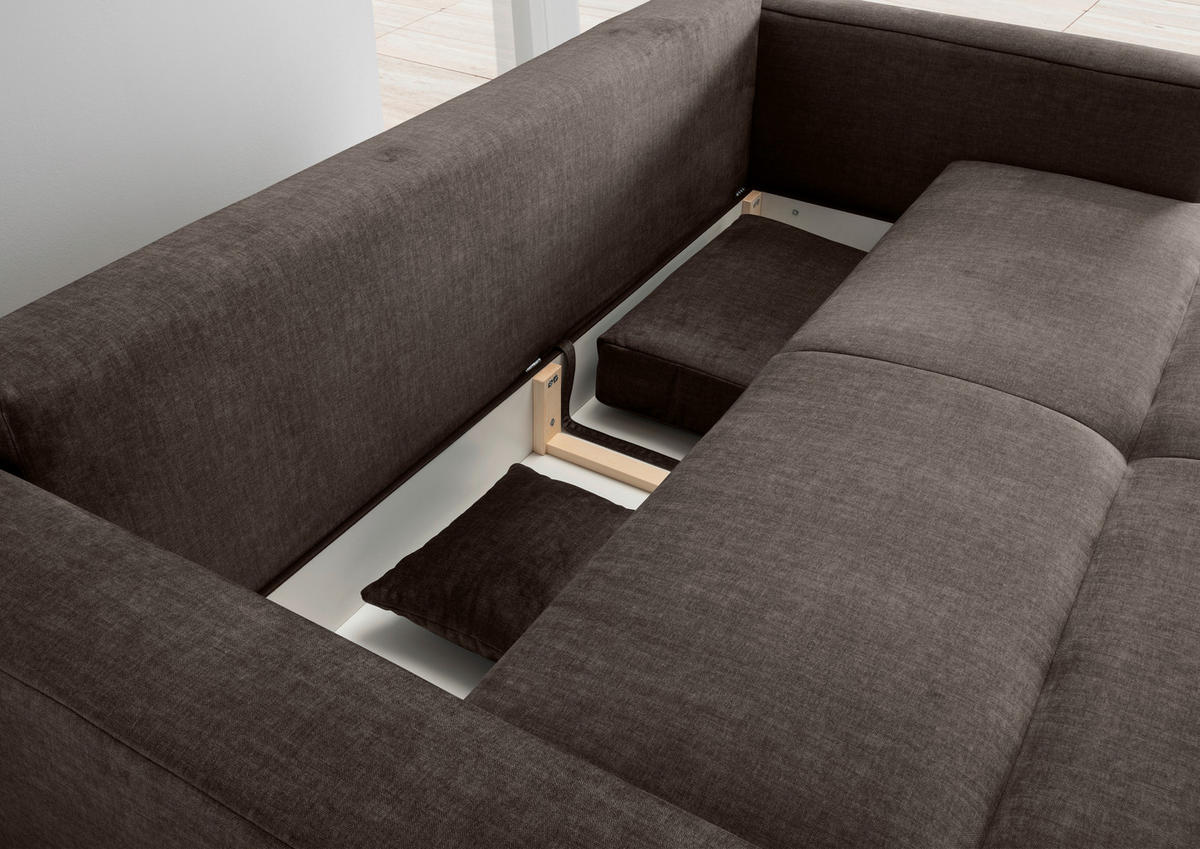 SCHLAFSOFA in Velours Dunkelbraun  - Dunkelbraun/Schwarz, MODERN, Kunststoff/Textil (245/86/126cm) - Livetastic