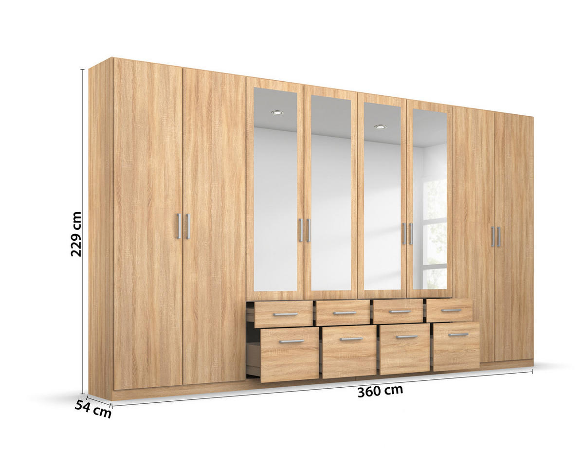 DREHTÜRENSCHRANK 360/229/54 cm 8-türig Sonoma Eiche  - Alufarben/Sonoma Eiche, MODERN, Holzwerkstoff/Kunststoff (360/229/54cm) - Rauch Möbel