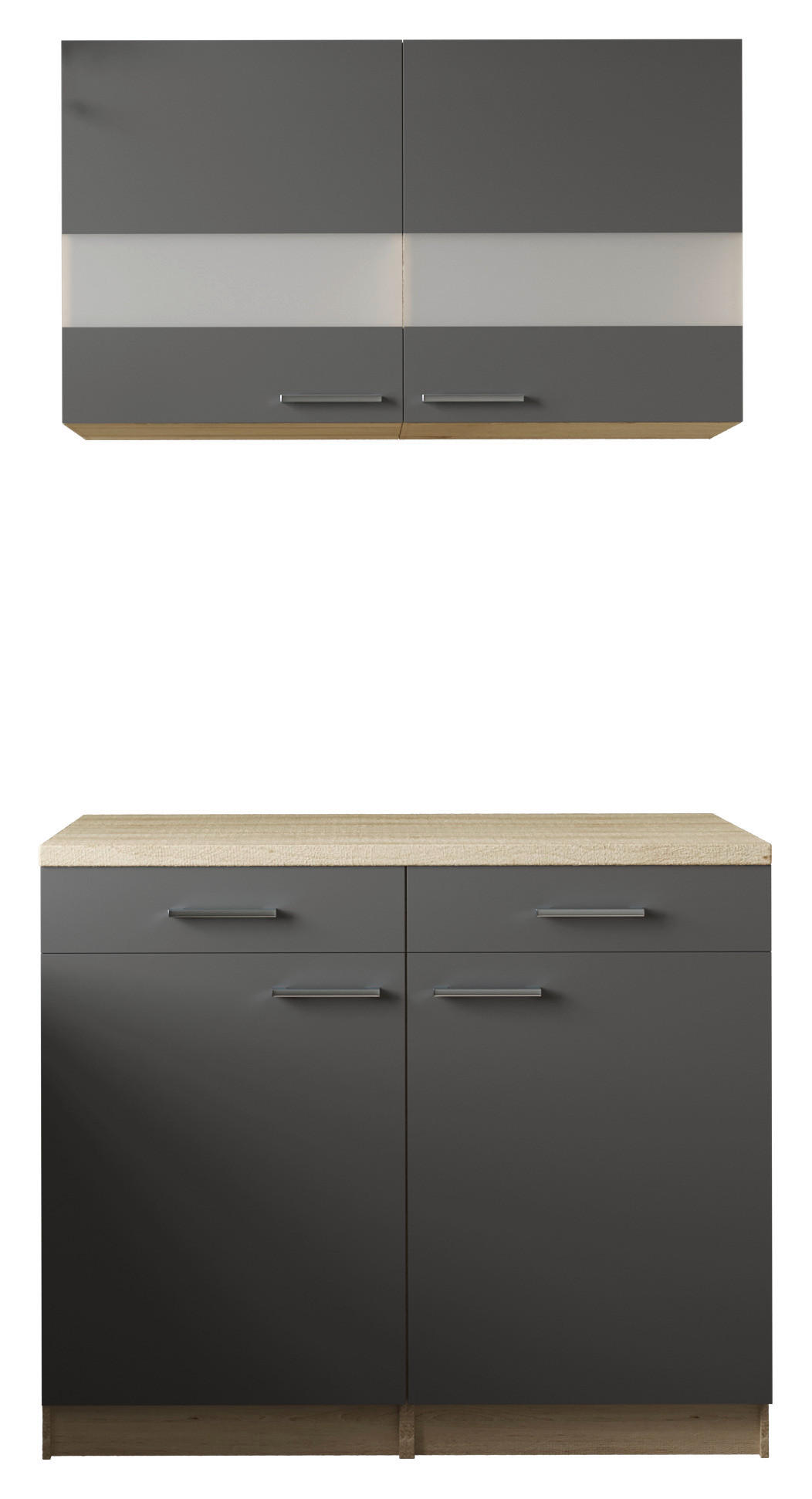 BUFFET 100/200/60 cm  in Grau, Eichefarben  - Eichefarben/Silberfarben, Basics, Glas/Holzwerkstoff (100/200/60cm) - Respekta