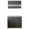BUFFET 100/200/60 cm  in Grau, Eichefarben  - Eichefarben/Silberfarben, Basics, Glas/Holzwerkstoff (100/200/60cm) - Respekta