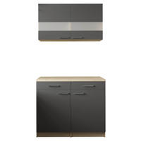BUFFET 100/200/60 cm  in Grau, Eichefarben  - Eichefarben/Silberfarben, Basics, Glas/Holzwerkstoff (100/200/60cm) - Respekta