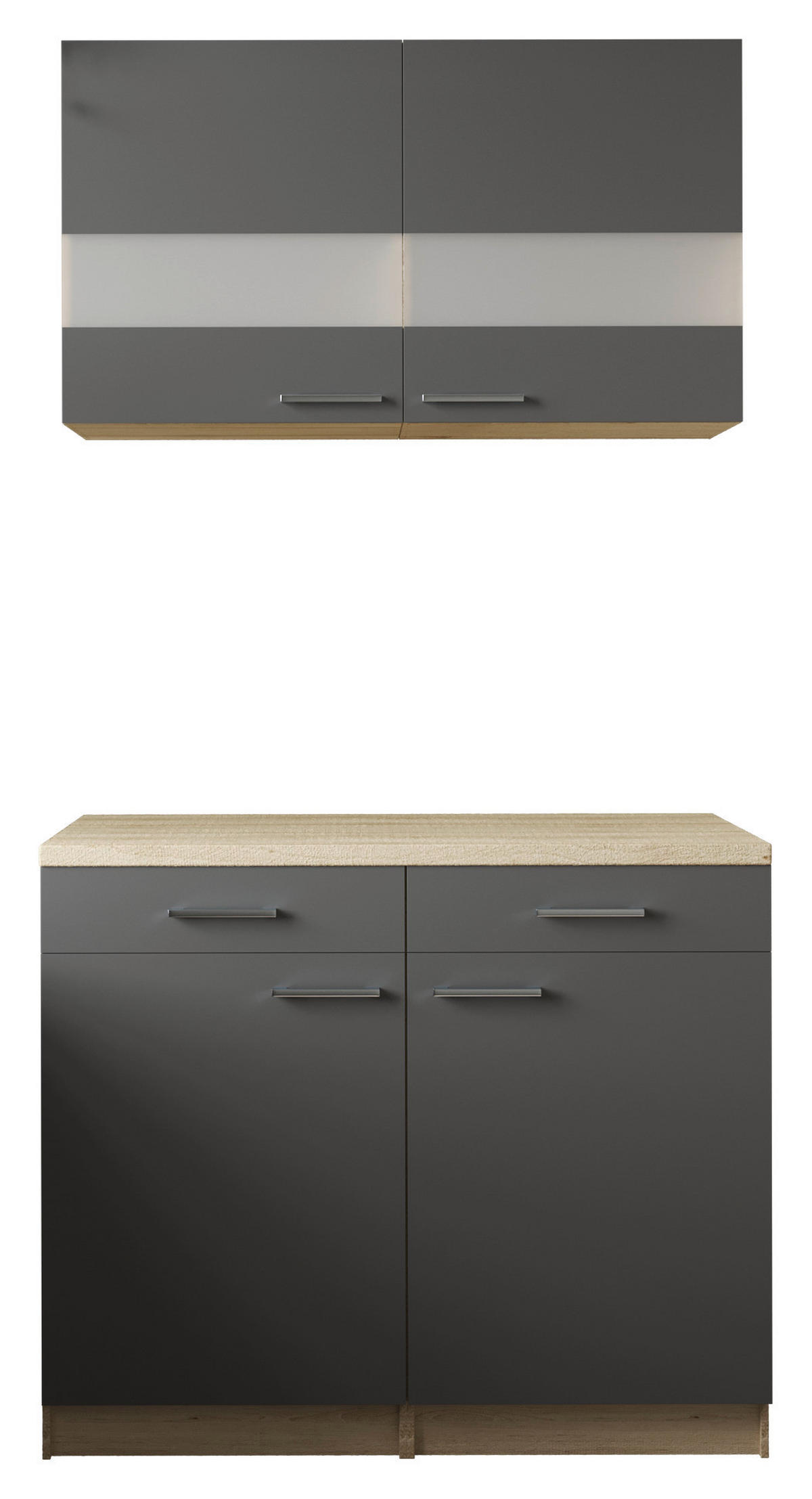 BUFFET 100/200/60 cm  in Grau, Eichefarben  - Eichefarben/Silberfarben, Basics, Glas/Holzwerkstoff (100/200/60cm) - Respekta