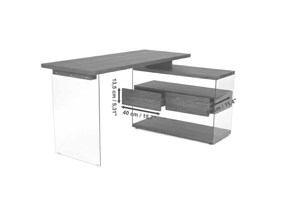ECKSCHREIBTISCH 145/100/76 cm Walnussfarben Stauraum, seitenverkehrt montierbar  - Eichefarben/Walnussfarben, Design, Glas/Holzwerkstoff (145/100/76cm) - MID.YOU