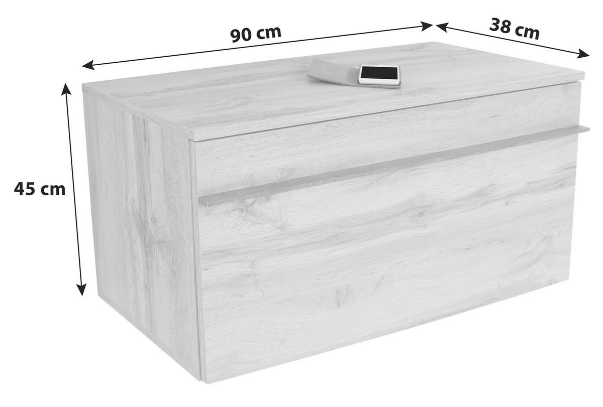 GARDEROBENBANK - Eichefarben/Schwarz, MODERN, Kunststoff (90/45/38cm) - MID.YOU