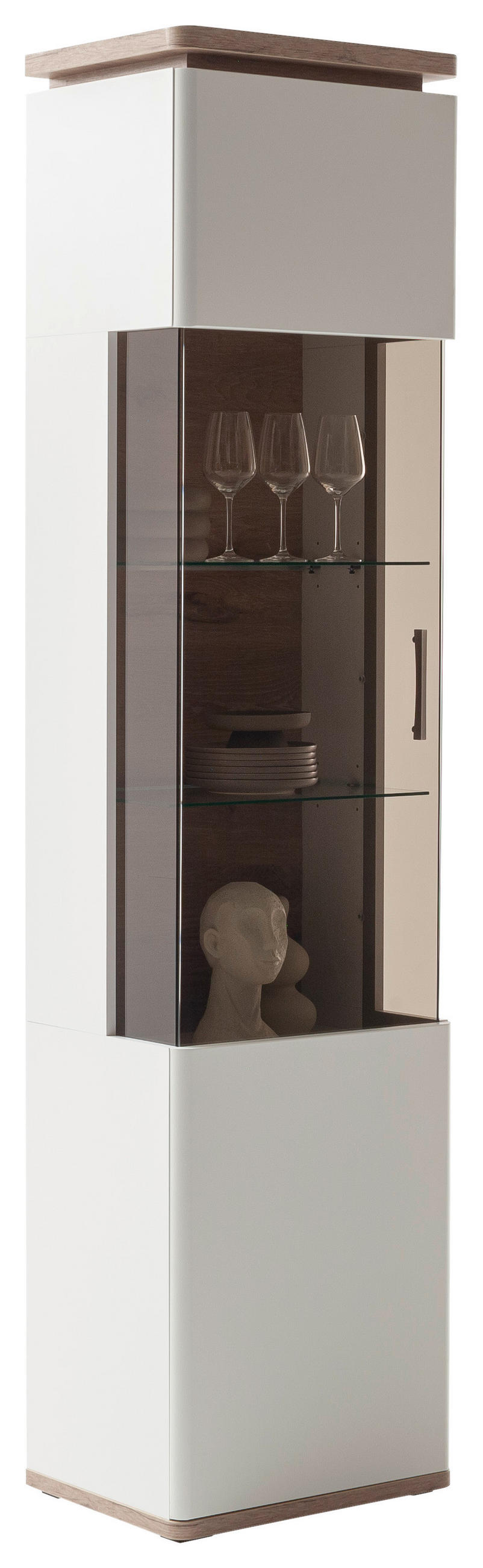 VITRINE in Weiss, Eichefarben  - Weiss/Eichefarben, Design, Glas/Holzwerkstoff (50/208/38cm) - Livetastic