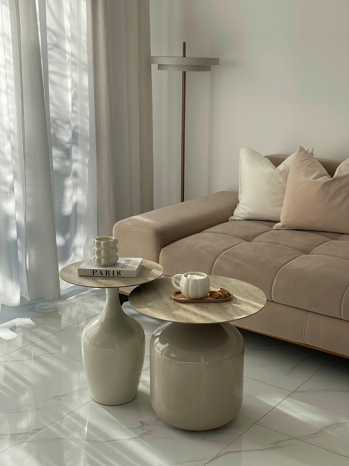 BEISTELLTISCH 40/40/51 cm Creme rund  - Creme, MODERN, Keramik/Metall (40/40/51cm) - Milino