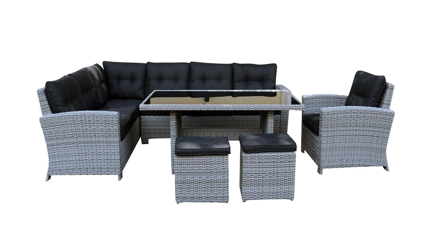 VRTNI SET   metal, plastika, staklo, tekstil  siva, crna  - siva/crna, Design, staklo/metal (250/190cm) - Ambia Garden