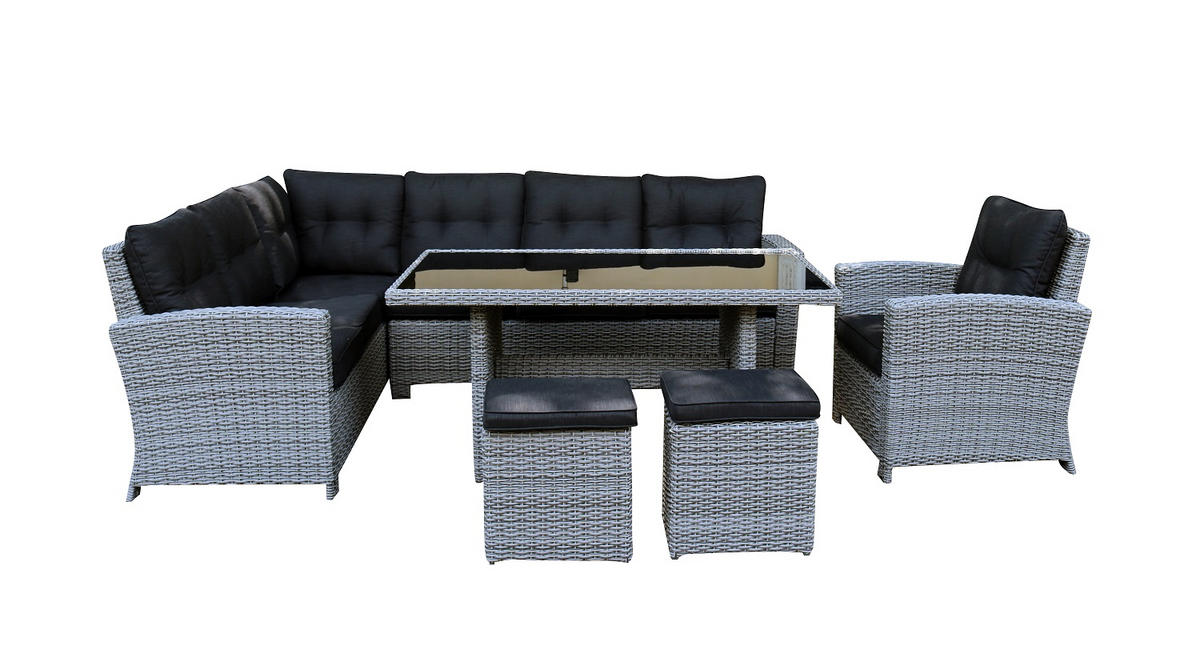 VRTNI SET   metal, plastika, staklo, tekstil  siva, crna  - siva/crna, Design, staklo/metal (250/190cm) - Ambia Garden