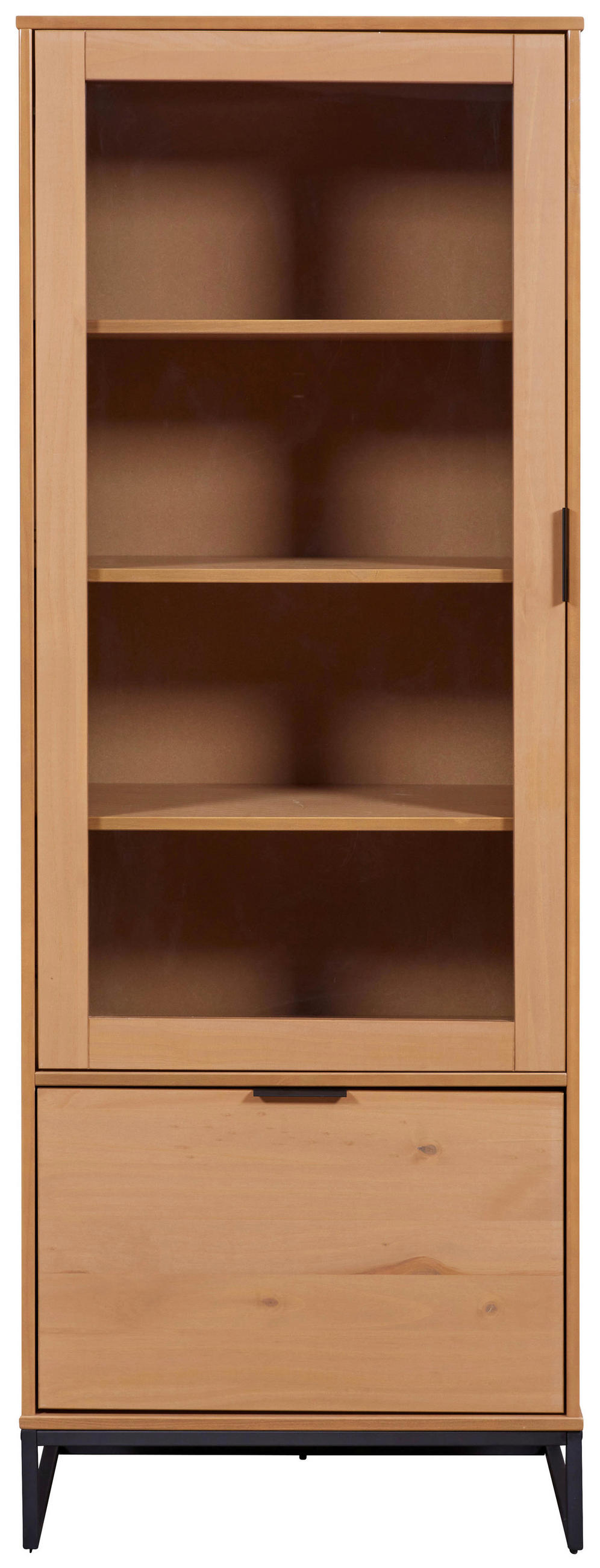 VITRINE  in massiv Kiefer Eichefarben - Eichefarben/Schwarz, Design, Holz/Metall (70/190/45cm) - Livetastic