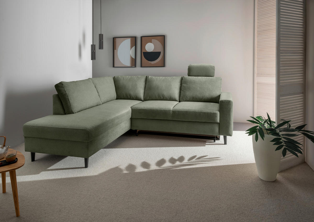 ECKSCHLAFSOFA Dunkelgrün Chenille  - Dunkelgrün/Schwarz, MODERN, Holz/Textil (200/242cm) - Livetastic