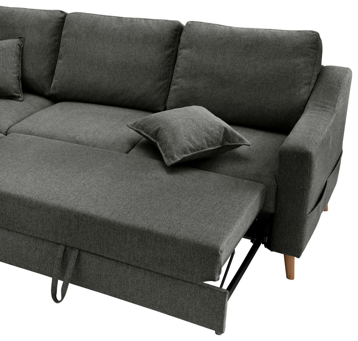 ECKSOFA in Struktur Anthrazit  - Anthrazit/Naturfarben, Konventionell, Holz/Textil (200/230cm) - P & B
