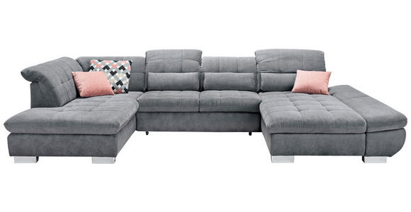 WOHNLANDSCHAFT Grau Mikrofaser  - Chromfarben/Grau, Design, Kunststoff/Textil (211/350/204cm) - Xora