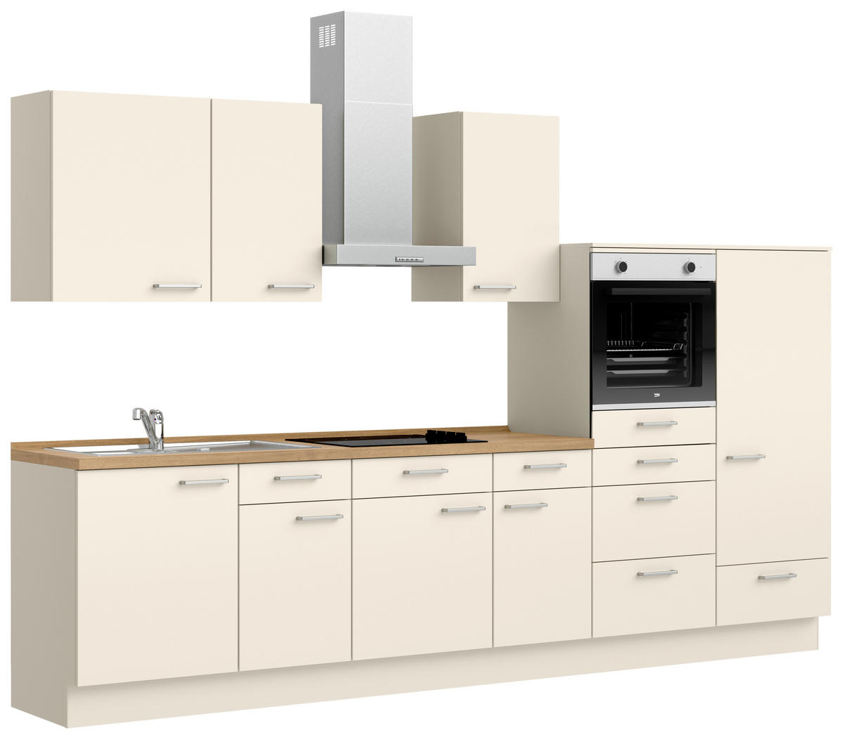 KÜCHENBLOCK Touch 330 cm  in Eichefarben, Magnolie  - Edelstahlfarben/Eichefarben, MODERN, Holzwerkstoff/Metall (330cm) - Nobilia
