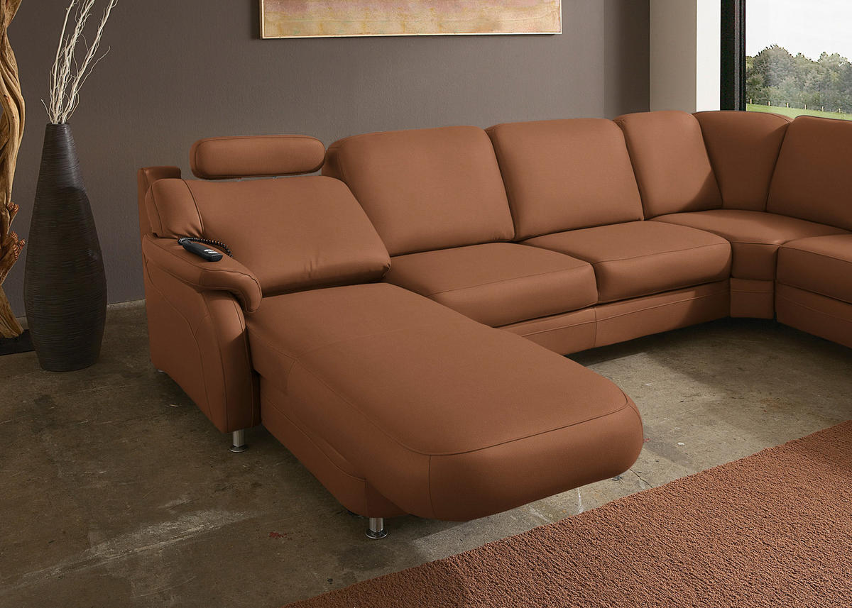 WOHNLANDSCHAFT Echtleder Cognac  - Cognac/Alufarben, Konventionell, Leder/Metall (165/329/239cm) - Beldomo Premium