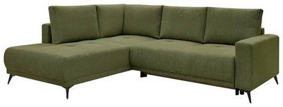 ECKSOFA RAFAEL Grün Struktur Rückenkissen, Bettkasten  - Schwarz/Grün, Design, Textil/Metall (218/269cm) - P & B