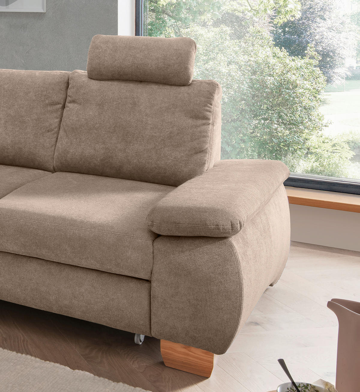 ECKSCHLAFSOFA in Chenille Hellbraun  - Wildeiche/Hellbraun, Modern, Holz/Textil (206/261cm) - Livetastic